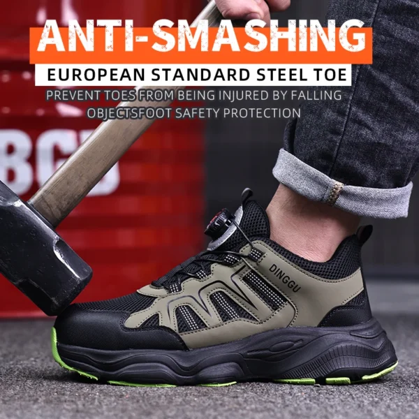 Chaussures de sécurité pour hommes avec fermeture rotative, embout en acier, bottes de travail industrielles respirantes.