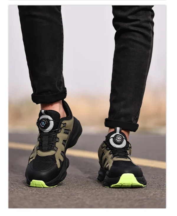 Chaussures de sécurité pour hommes avec fermeture rotative, embout en acier, bottes de travail industrielles respirantes.