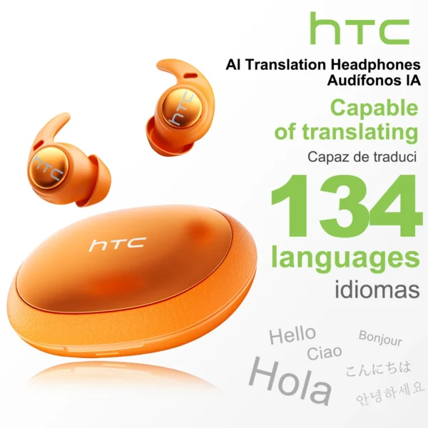 Écouteurs Bluetooth HTC NE76, mini-écouteurs invisibles avec traducteur IA pour le sommeil, écouteurs sans fil souples – Orange.