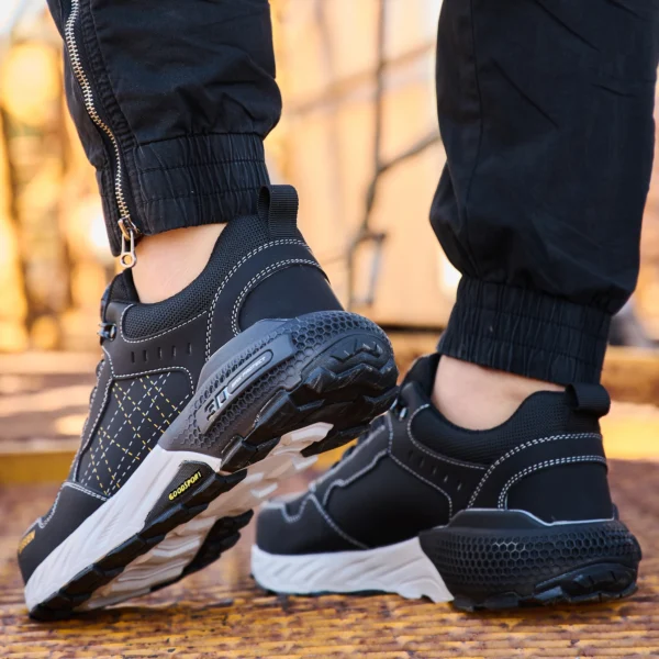 Chaussures de sécurité pour hommes – Style tendance, embout en acier anti-écrasement, semelle en Kevlar – Bottes de travail pour extérieur et atelier industriel – Fermeture à bouton