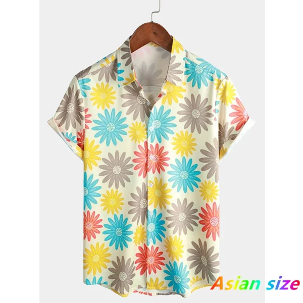 Chemise pour homme – T-shirt d'été à motifs floraux, manches courtes.