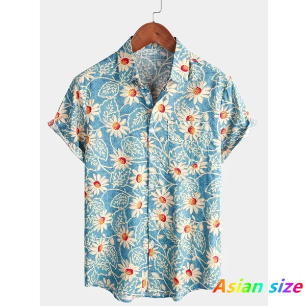 Chemise pour homme – T-shirt d'été à motifs floraux, manches courtes.