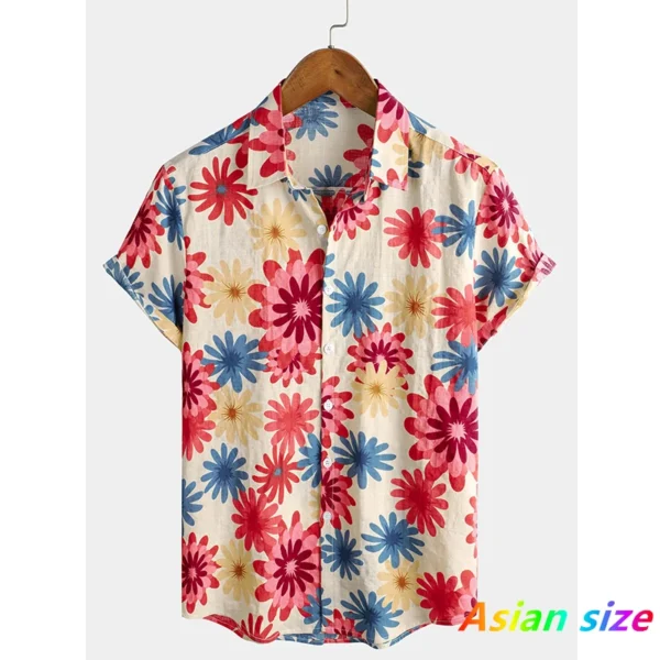 Chemise pour homme – T-shirt d'été à motifs floraux, manches courtes.