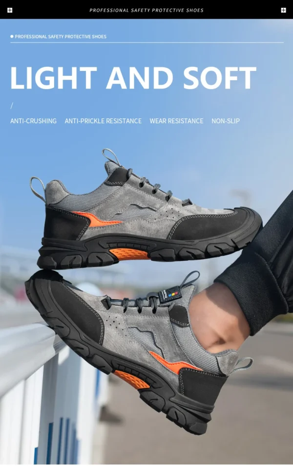 Chaussures de sécurité pour hommes, légères et confortables avec embout de protection en plastique, style tendance, anti-perforation et ultra-résistantes.