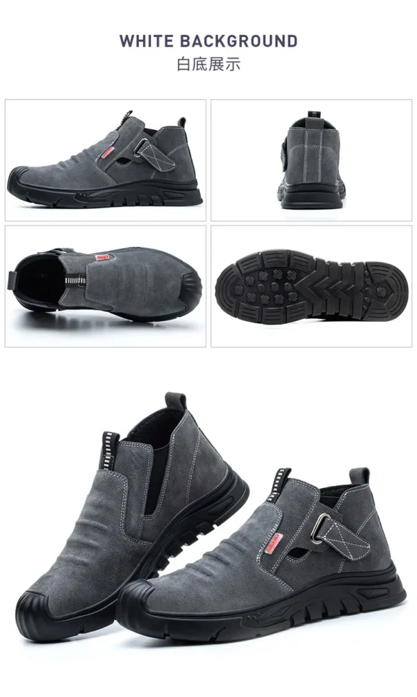Chaussures de sécurité pour hommes en cuir véritable (croûte de cuir de vache), avec embout composite, semelle anti-perforation, propriétés antistatiques et conception adaptée au soudage ; bottes ultra-résistantes.