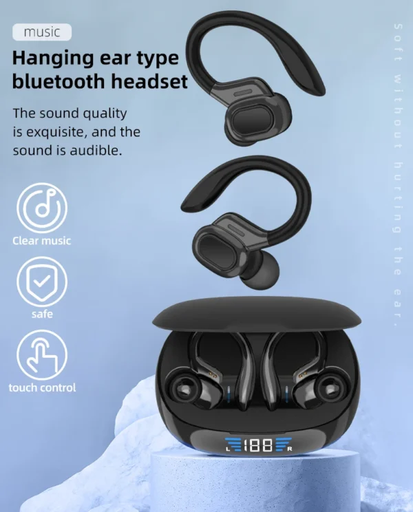 Écouteurs sans fil Otemkay SP16 – Modèle authentique avec contours d'oreille, véritablement sans fil, conçus pour la course à pied, avec microphone.