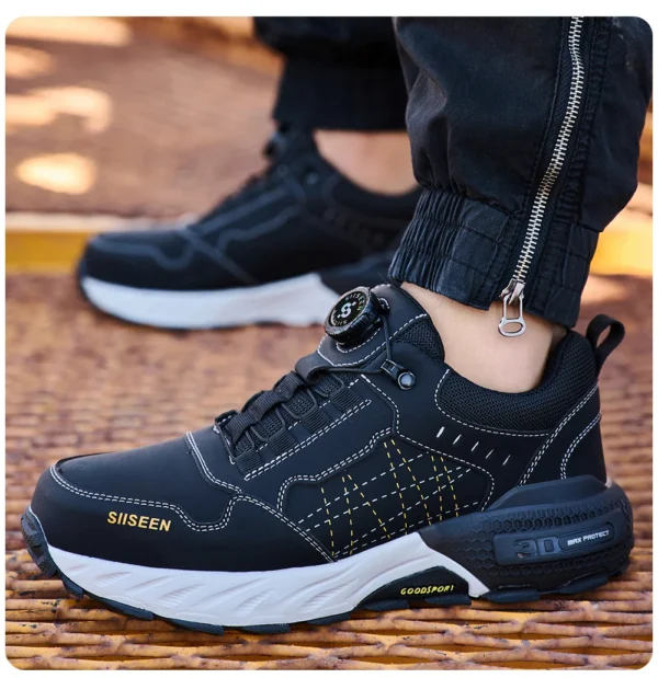 Chaussures de sécurité pour hommes – Style tendance, embout en acier anti-écrasement, semelle en Kevlar – Bottes de travail pour extérieur et atelier industriel – Fermeture à bouton