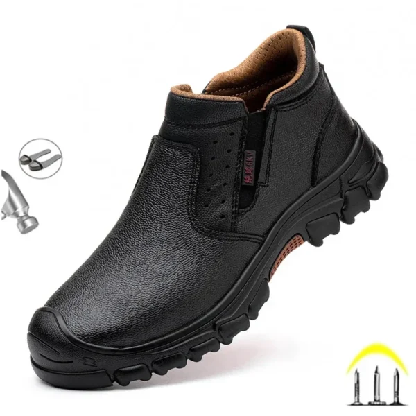 Chaussures de sécurité pour hommes en cuir véritable (croûte de cuir de vache), avec embout composite, semelle anti-perforation, propriétés antistatiques et conception adaptée au soudage ; bottes ultra-résistantes.