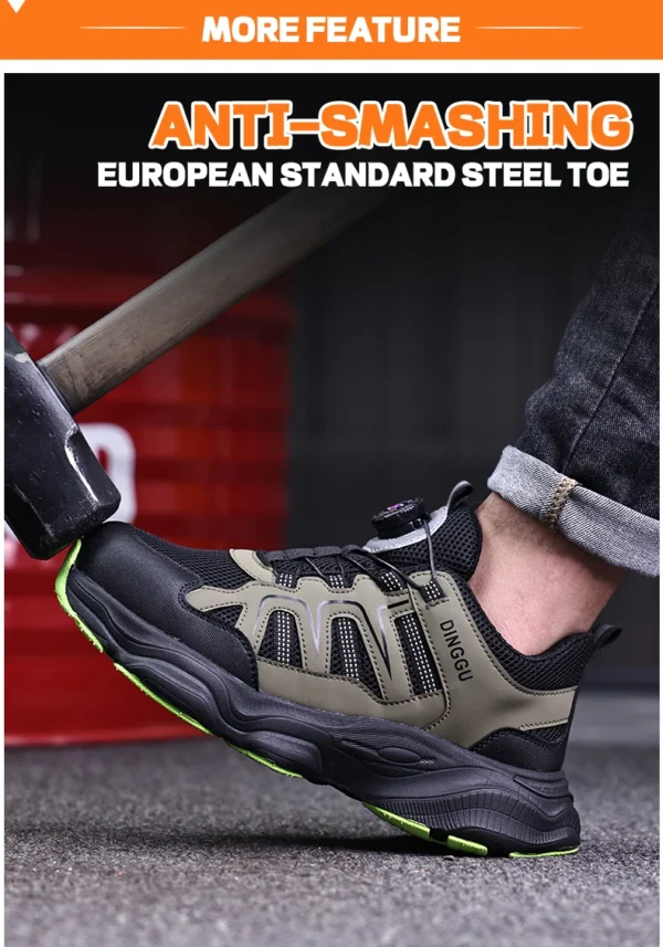 Chaussures de sécurité pour hommes avec fermeture rotative, embout en acier, bottes de travail industrielles respirantes.