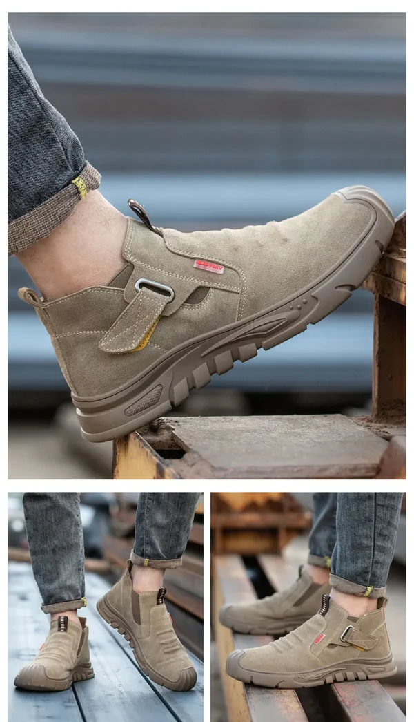 Chaussures de sécurité pour hommes en cuir véritable (croûte de cuir de vache), avec embout composite, semelle anti-perforation, propriétés antistatiques et conception adaptée au soudage ; bottes ultra-résistantes.