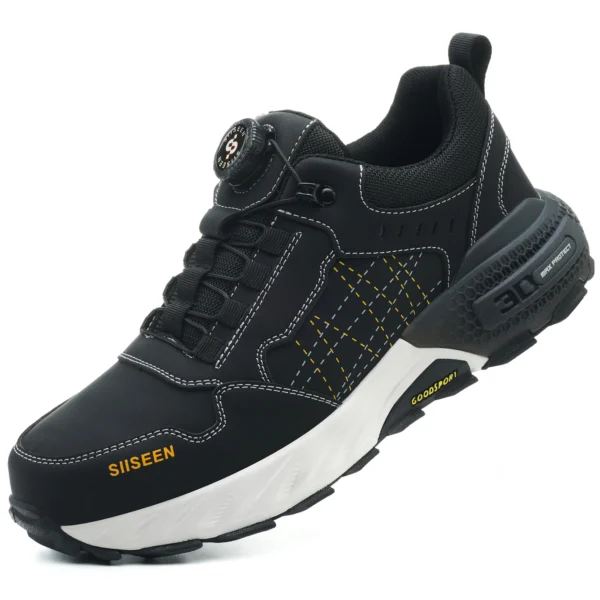 Chaussures de sécurité pour hommes – Style tendance, embout en acier anti-écrasement, semelle en Kevlar – Bottes de travail pour extérieur et atelier industriel – Fermeture à bouton