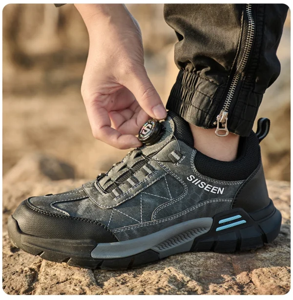 Chaussures de sécurité pour hommes avec embout en acier, semelles anti-écrasement, anti-perforation et antidérapantes ; chaussures de travail industrielles tendance à fermeture par bouton.