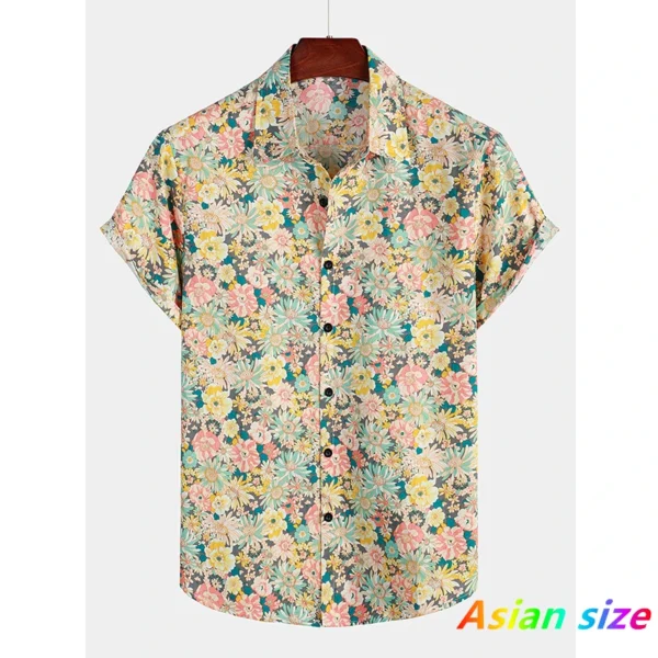 Chemise pour homme – T-shirt d'été à motifs floraux, manches courtes.