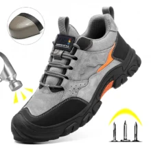 Chaussures de sécurité pour hommes, légères et confortables avec embout de protection en plastique, style tendance, anti-perforation et ultra-résistantes.