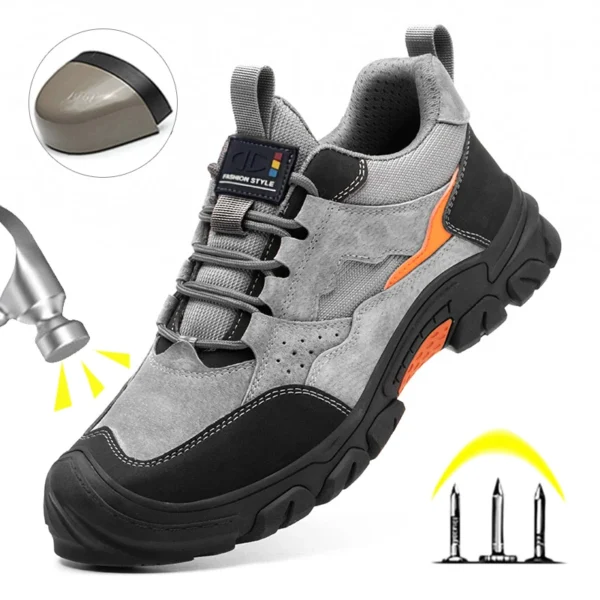 Chaussures de sécurité pour hommes, légères et confortables avec embout de protection en plastique, style tendance, anti-perforation et ultra-résistantes.