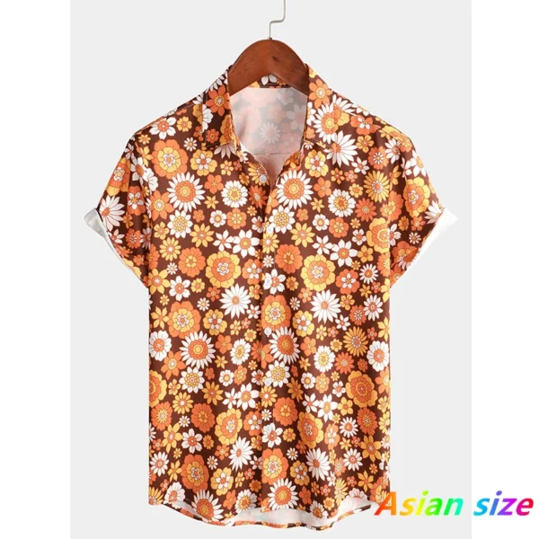 Chemise pour homme – T-shirt d'été à motifs floraux, manches courtes.