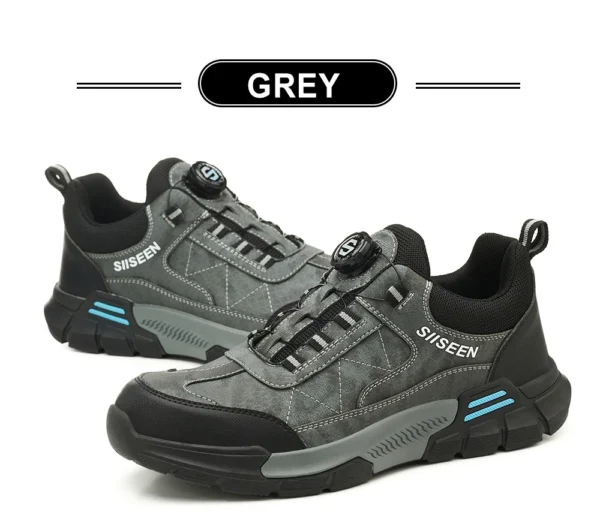Chaussures de sécurité pour hommes avec embout en acier, semelles anti-écrasement, anti-perforation et antidérapantes ; chaussures de travail industrielles tendance à fermeture par bouton.