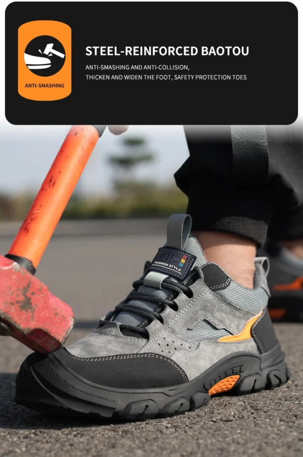 Chaussures de sécurité pour hommes, légères et confortables avec embout de protection en plastique, style tendance, anti-perforation et ultra-résistantes.
