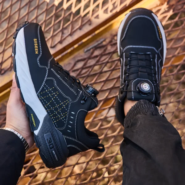 Chaussures de sécurité pour hommes – Style tendance, embout en acier anti-écrasement, semelle en Kevlar – Bottes de travail pour extérieur et atelier industriel – Fermeture à bouton