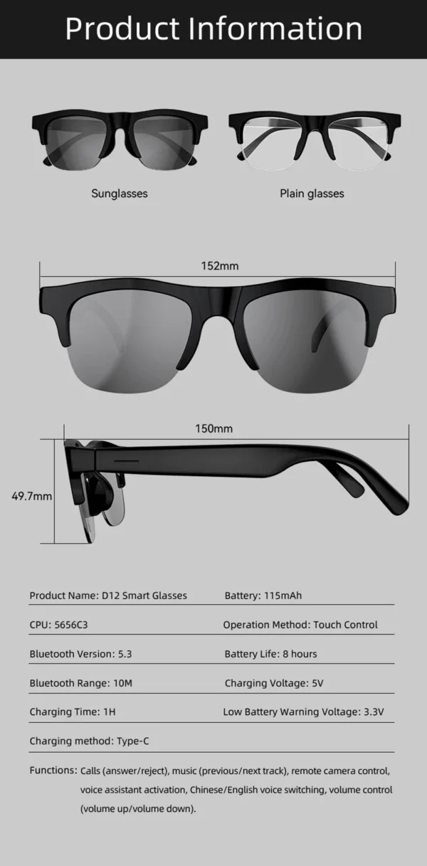 Lunettes intelligentes Lenovo avec assistant vocal IA, résolution 4K, télécommande tactile, appareil photo/vidéo, traducteur et connectivité Bluetooth sans fil.
