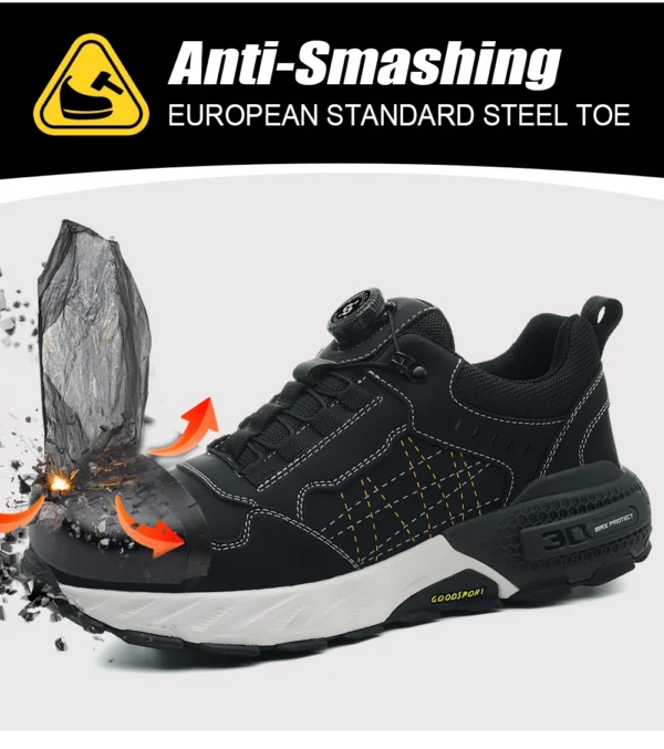 Chaussures de sécurité pour hommes – Style tendance, embout en acier anti-écrasement, semelle en Kevlar – Bottes de travail pour extérieur et atelier industriel – Fermeture à bouton