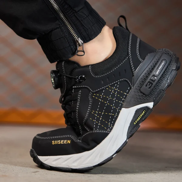 Chaussures de sécurité pour hommes – Style tendance, embout en acier anti-écrasement, semelle en Kevlar – Bottes de travail pour extérieur et atelier industriel – Fermeture à bouton