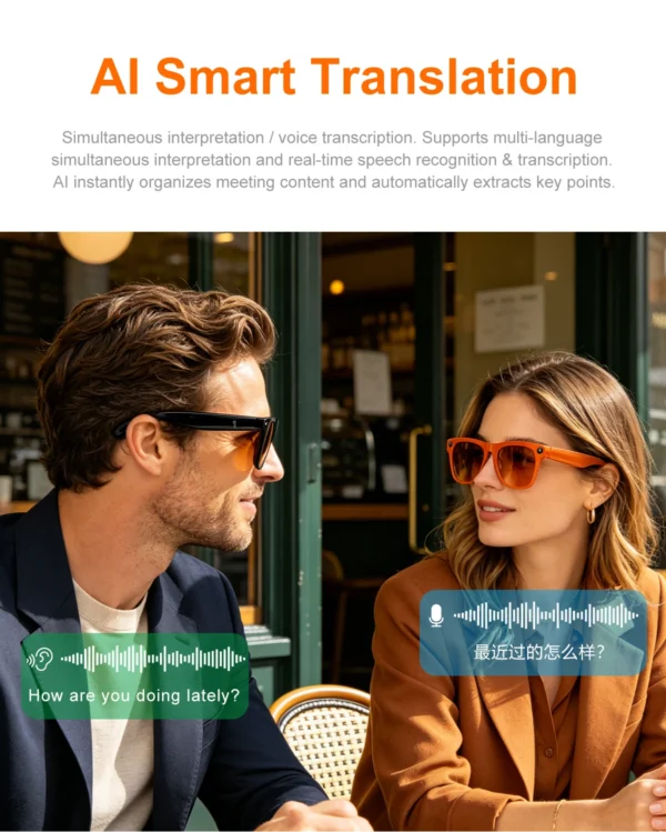Lunettes de caméra Xiaomi 8K pour la prise de vue vidéo, traduction IA précise, appels Bluetooth, lecteur de musique, pour femmes et hommes, 8MP, lunettes de traduction