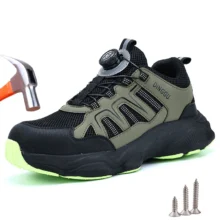 Chaussures de sécurité pour hommes avec fermeture rotative, embout en acier, bottes de travail industrielles respirantes.