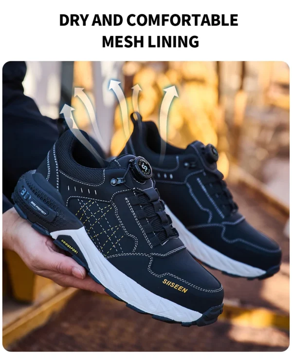 Chaussures de sécurité pour hommes – Style tendance, embout en acier anti-écrasement, semelle en Kevlar – Bottes de travail pour extérieur et atelier industriel – Fermeture à bouton