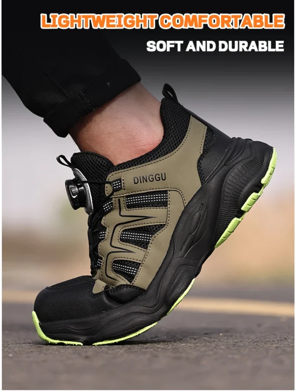 Chaussures de sécurité pour hommes avec fermeture rotative, embout en acier, bottes de travail industrielles respirantes.