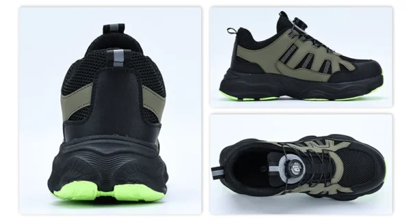 Chaussures de sécurité pour hommes avec fermeture rotative, embout en acier, bottes de travail industrielles respirantes.
