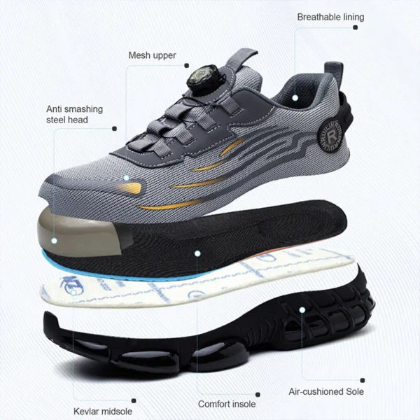 Chaussures de sécurité pour hommes avec système de serrage rotatif – Style sportif, anti-écrasement et anti-perforation