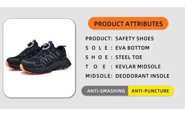 Chaussures de sécurité pour hommes avec fermeture rotative, embout en acier, bottes de travail industrielles respirantes.