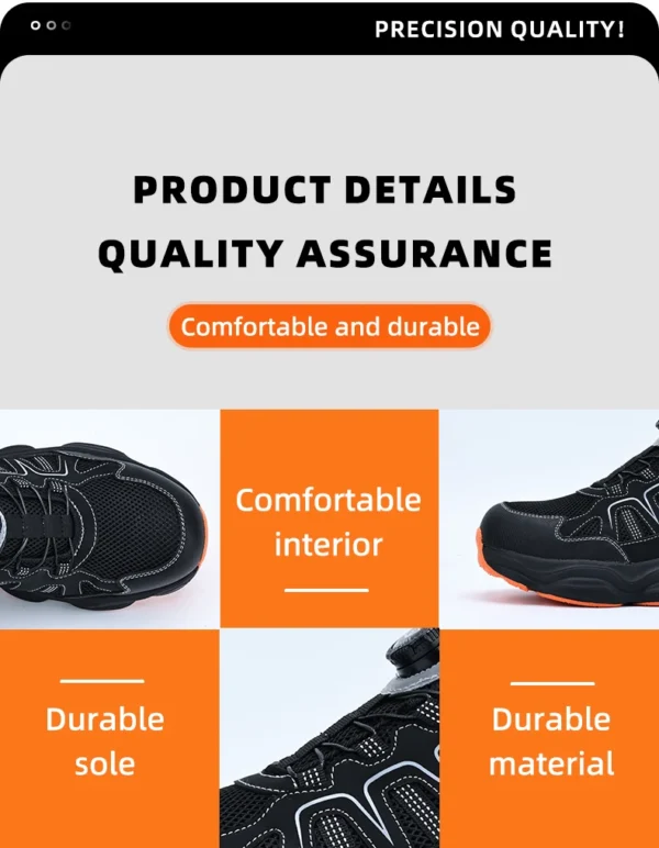 Chaussures de sécurité pour hommes avec fermeture rotative, embout en acier, bottes de travail industrielles respirantes.