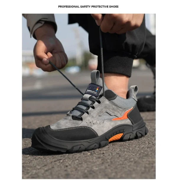 Chaussures de sécurité pour hommes, légères et confortables avec embout de protection en plastique, style tendance, anti-perforation et ultra-résistantes.