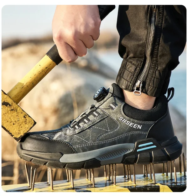 Chaussures de sécurité pour hommes avec embout en acier, semelles anti-écrasement, anti-perforation et antidérapantes ; chaussures de travail industrielles tendance à fermeture par bouton.