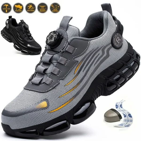 Chaussures de sécurité pour hommes avec système de serrage rotatif – Style sportif, anti-écrasement et anti-perforation
