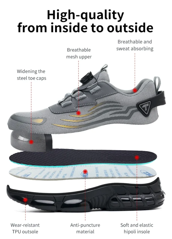 Chaussures de sécurité pour hommes à système de serrage rotatif, chaussures de travail, bottes de sécurité anti-perforation, bottes tactiques.
