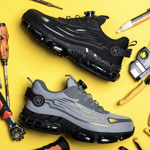 Chaussures de sécurité pour hommes avec système de serrage rotatif – Style sportif, anti-écrasement et anti-perforation
