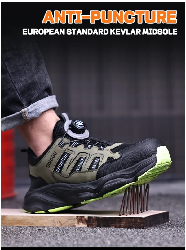 Chaussures de sécurité pour hommes avec fermeture rotative, embout en acier, bottes de travail industrielles respirantes.