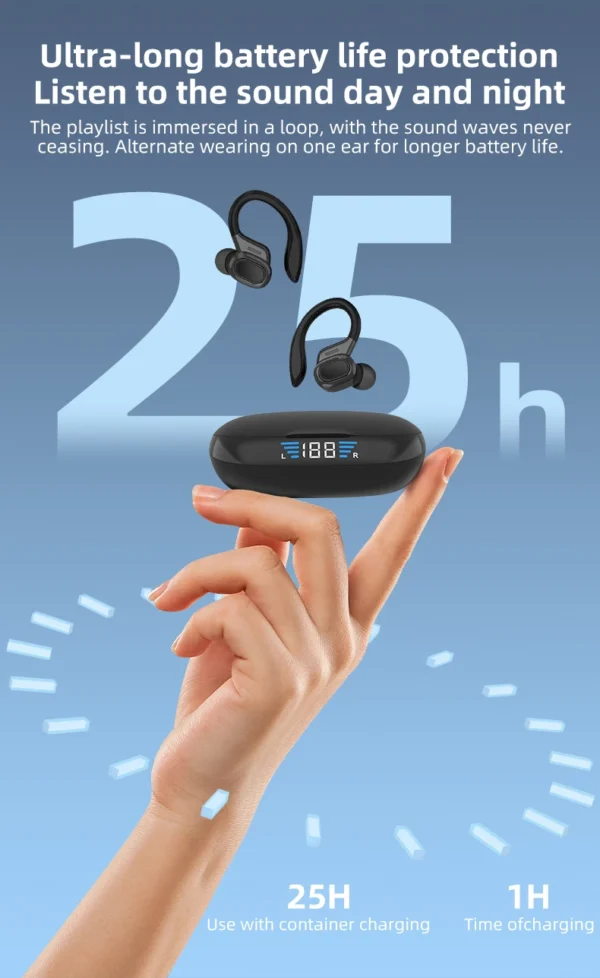 Écouteurs sans fil Otemkay SP16 – Modèle authentique avec contours d'oreille, véritablement sans fil, conçus pour la course à pied, avec microphone.
