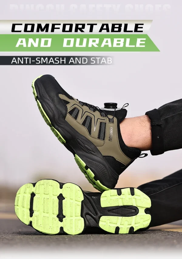 Chaussures de sécurité pour hommes avec fermeture rotative, embout en acier, bottes de travail industrielles respirantes.
