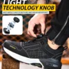Chaussures de sécurité pour hommes – Style tendance, embout en acier anti-écrasement, semelle en Kevlar – Bottes de travail pour extérieur et atelier industriel – Fermeture à bouton