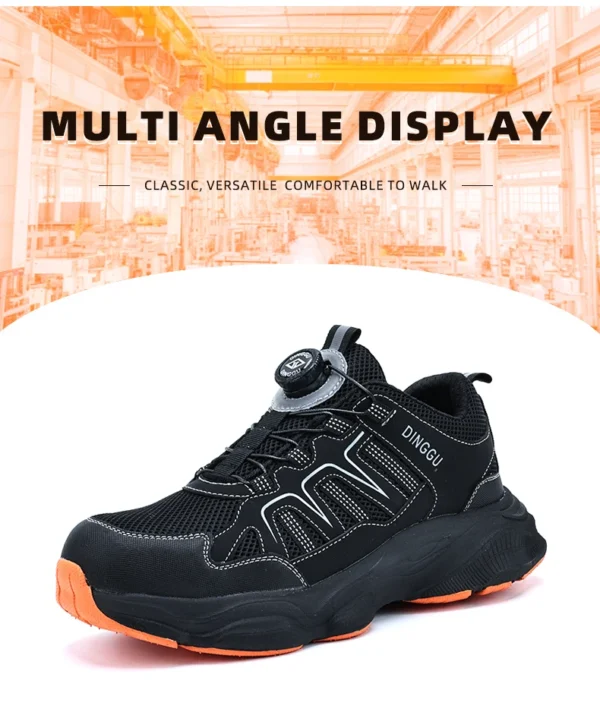 Chaussures de sécurité pour hommes avec fermeture rotative, embout en acier, bottes de travail industrielles respirantes.