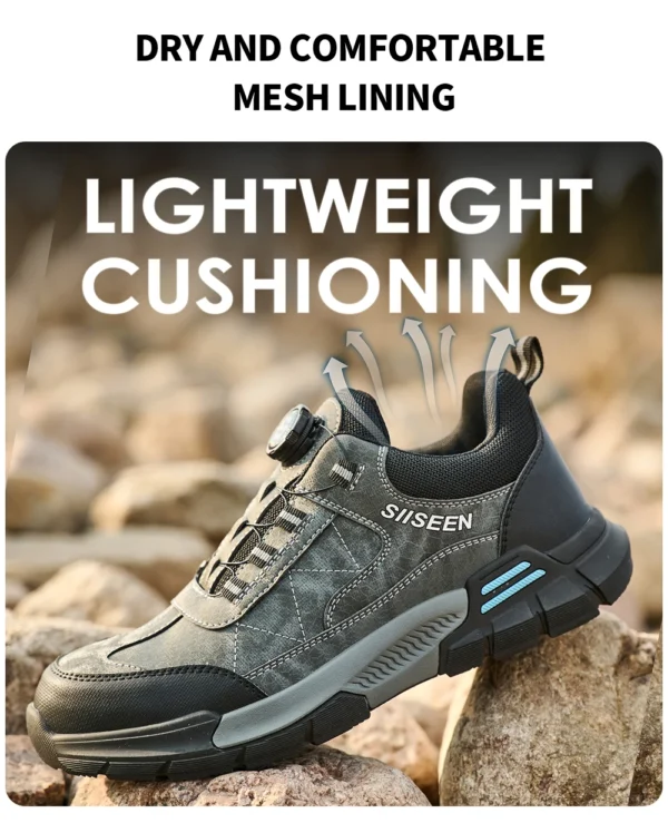 Chaussures de sécurité pour hommes avec embout en acier, semelles anti-écrasement, anti-perforation et antidérapantes ; chaussures de travail industrielles tendance à fermeture par bouton.