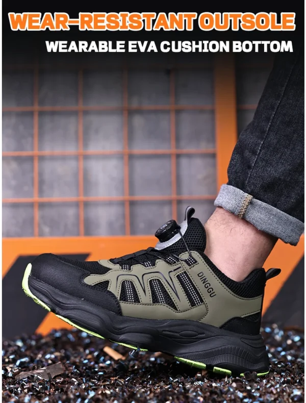 Chaussures de sécurité pour hommes avec fermeture rotative, embout en acier, bottes de travail industrielles respirantes.