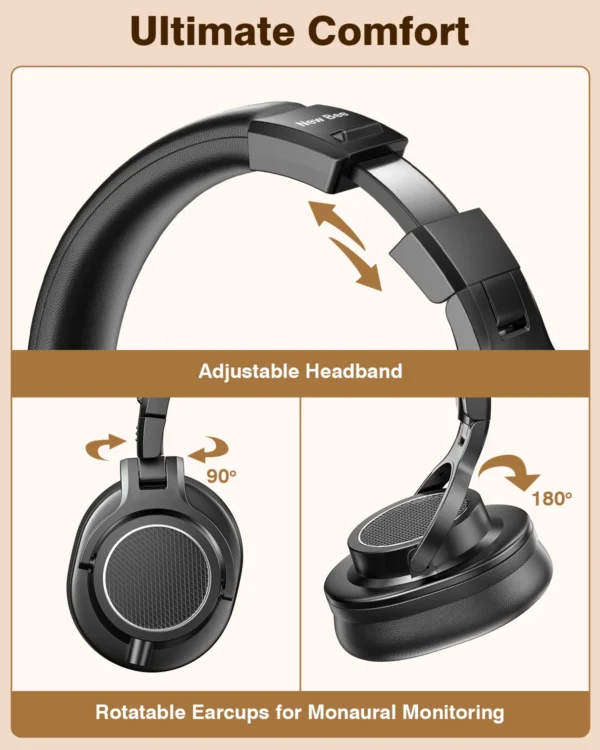 Casque audio filaire professionnel New Bee pour DJ et studio, avec microphone, circum-aural, haute résolution (Hi-Res), pour monitoring et écoute musicale.