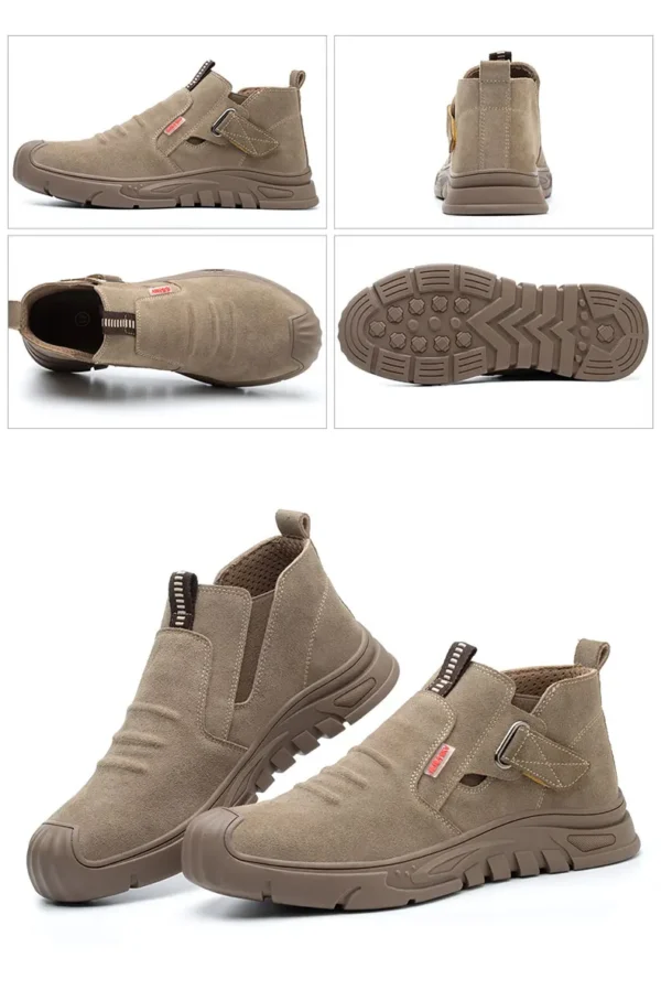 Chaussures de sécurité pour hommes en cuir véritable (croûte de cuir de vache), avec embout composite, semelle anti-perforation, propriétés antistatiques et conception adaptée au soudage ; bottes ultra-résistantes.