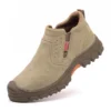 Chaussures de sécurité pour hommes en cuir véritable (croûte de cuir de vache), avec embout composite, semelle anti-perforation, propriétés antistatiques et conception adaptée au soudage ; bottes ultra-résistantes.