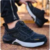 Chaussures de sécurité pour hommes – Style tendance, embout en acier anti-écrasement, semelle en Kevlar – Bottes de travail pour extérieur et atelier industriel – Fermeture à bouton
